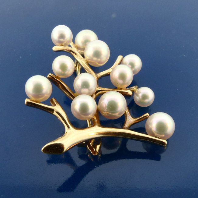 Mikimoto 14K Gold &amp; AAA Pearl TREE OF LIFE Brooch