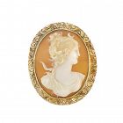 Victorian 10K Gold Diana / Artemis Shell Cameo Pendant & Brooch