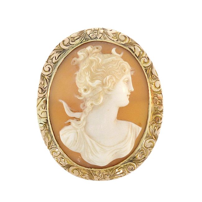 Victorian 10K Gold Diana / Artemis Shell Cameo Pendant &amp; Brooch