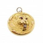 Art Nouveau 14K Gold Diamond & Ruby Lion Locket