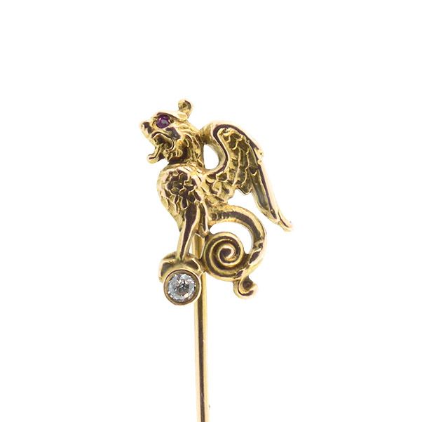 Riker 14K Gold Diamond & Ruby Mythological Griffin Stick Pin