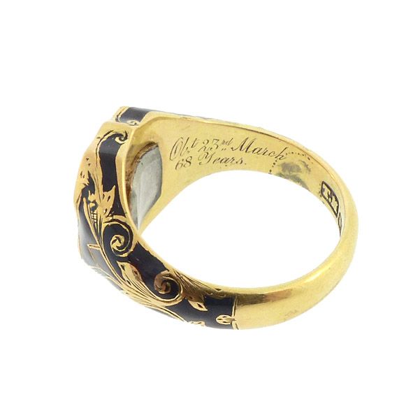 Victorian English 18K Gold Enamel Hair Mourning Ring