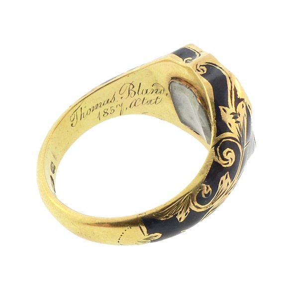 Victorian English 18K Gold Enamel Hair Mourning Ring