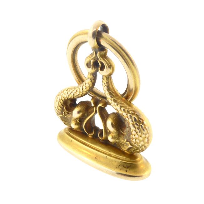 Victorian 14K Yellow Gold Dolphin Watch Fob Seal