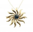 14K Gold Blue Sapphire Sunburst Pendant & Pin