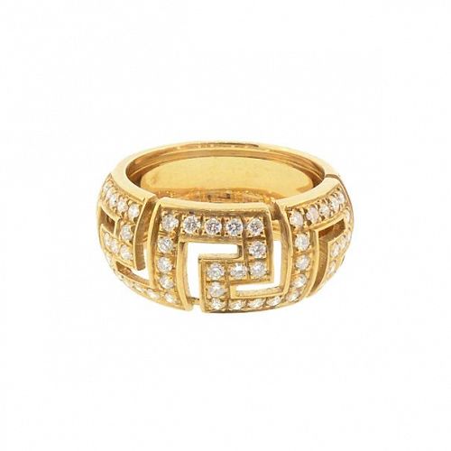 Signed Gianni Versace GRECA SAFFO 18K Gold Diamond Ring