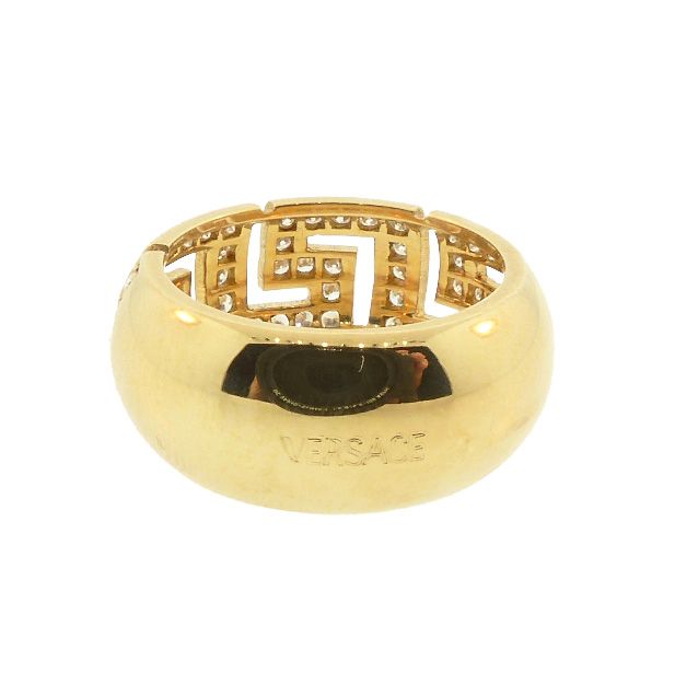 Signed Gianni Versace GRECA SAFFO 18K Gold Diamond Ring