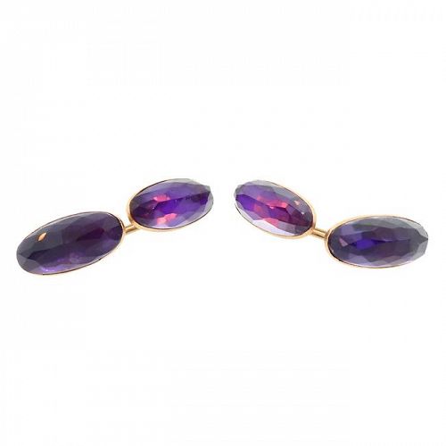 Victorian 14K Rose Gold Double-Sided Faceted Amethyst Cufflinks