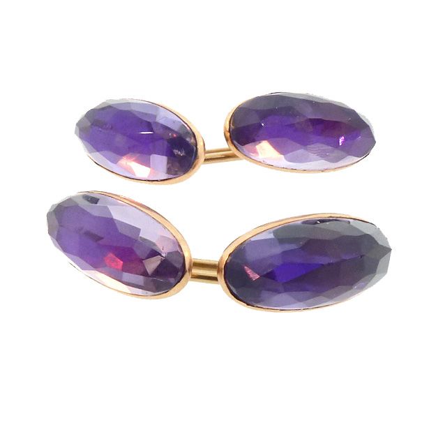 Victorian 14K Rose Gold Double-Sided Faceted Amethyst Cufflinks