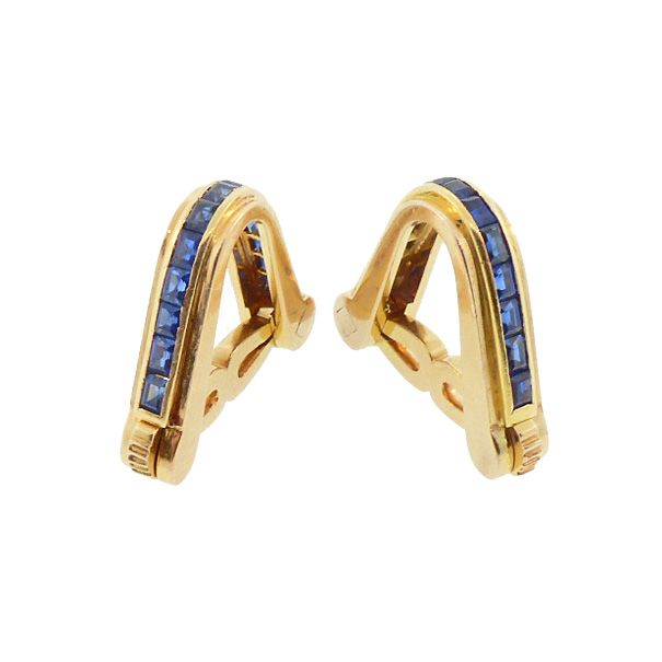 Art Deco Olga Tritt French 18K Gold &amp; Blue Sapphire Stirrup Cufflinks