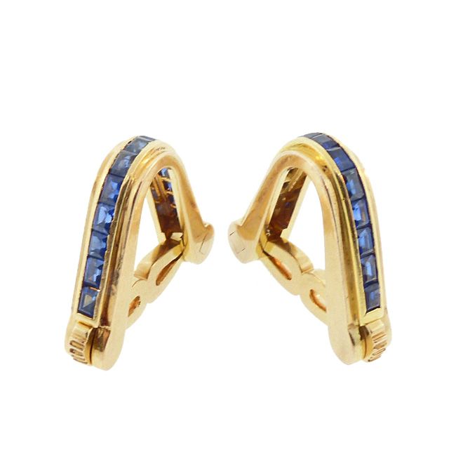 Art Deco Olga Tritt French 18K Gold &amp; Blue Sapphire Stirrup Cufflinks