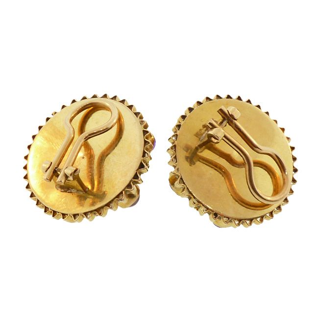 18K Gold &amp; Amethyst Venetian Etruscan Earrings