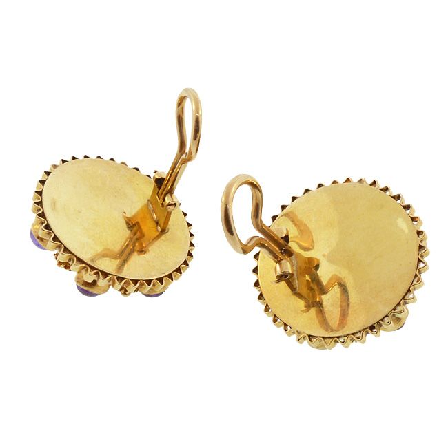 18K Gold &amp; Amethyst Venetian Etruscan Earrings