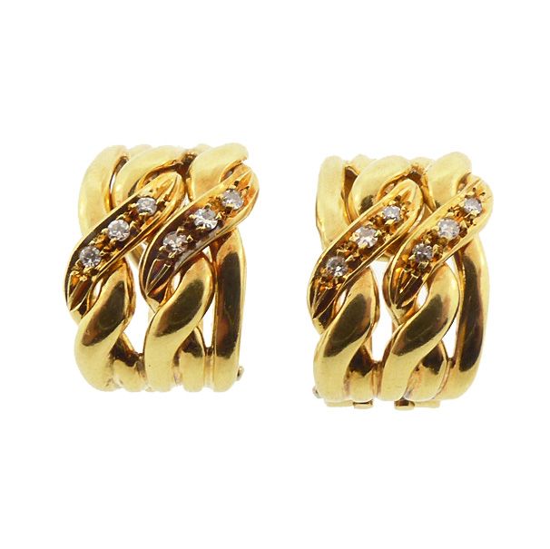 Vintage Gucci 18K Yellow Gold & Diamond Earrings