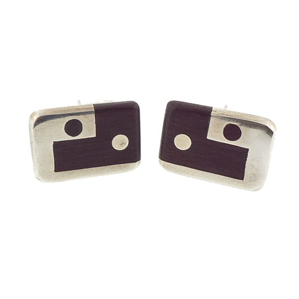 Taxco Mexican Silver &amp; Rosewood Inlay Modernist Cufflinks