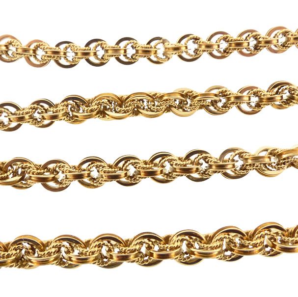 Victorian 14K Gold Double Belcher Fluted Ropetwist Chain Link Necklace