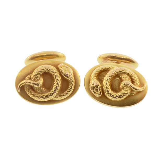 Victorian 14K Gold Snake Cufflinks by H. A. Kirby &amp; Co.