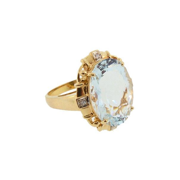 Aquamarine, Diamond & 18K Gold Vintage Cocktail Ring