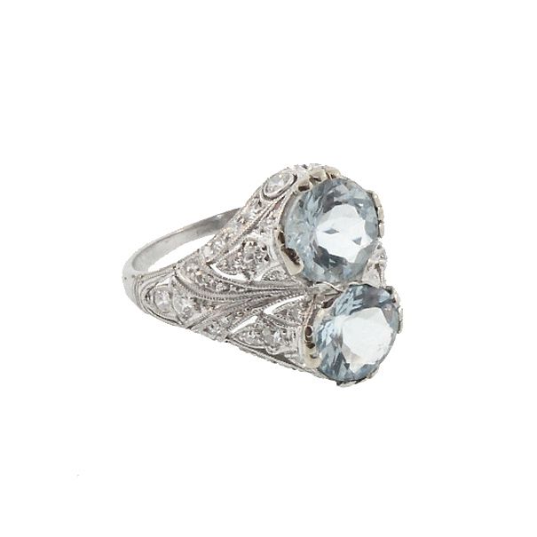 Art Deco Platinum Diamond & Aquamarine Ring