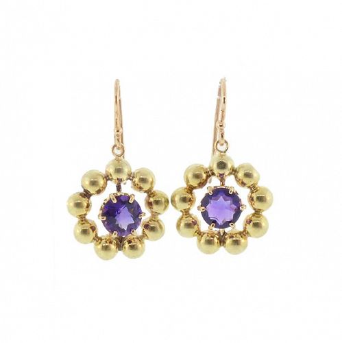 14K Gold & Amethyst Retro Earrings