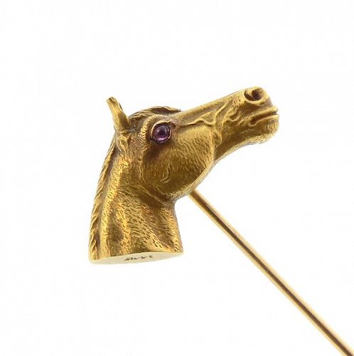 Sloan & Co. 14K Gold & Ruby Horse Head Stickpin