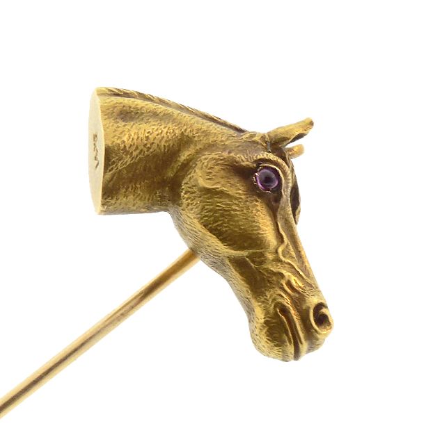 Sloan &amp; Co. 14K Gold &amp; Ruby Horse Head Stickpin