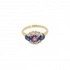 Victorian 14K Gold, Diamond, Red & Blue Spinel Ring