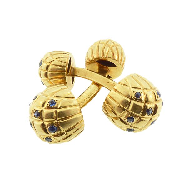 Van Cleef &amp; Arpels 18K Gold Sapphire Barbell Cufflinks