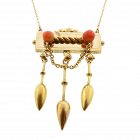 Victorian Etruscan Revival 14K Gold & Coral Pendant Necklace