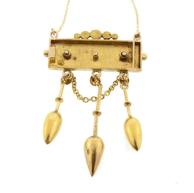 Victorian Etruscan Revival 14K Gold &amp; Coral Pendant Necklace