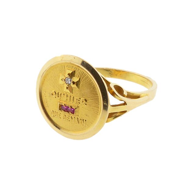 A Augis 18K Gold, Ruby &amp; Diamond PLUS QU’HIER Love Token Ring