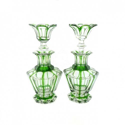 Saint Louis Green Overlay Cased  & Cut Glass Perfume Bottles