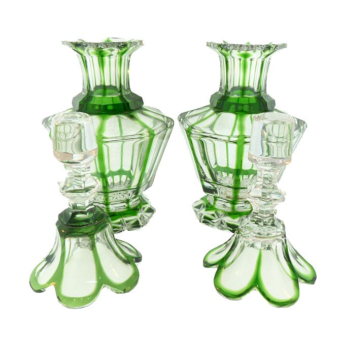 Saint Louis Green Overlay Cased  &amp; Cut Glass Perfume Bottles
