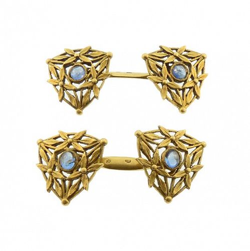 French Art Nouveau 18K Gold & Sapphire Cufflinks