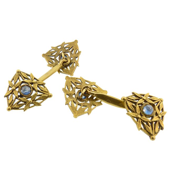 French Art Nouveau 18K Gold &amp; Sapphire Cufflinks