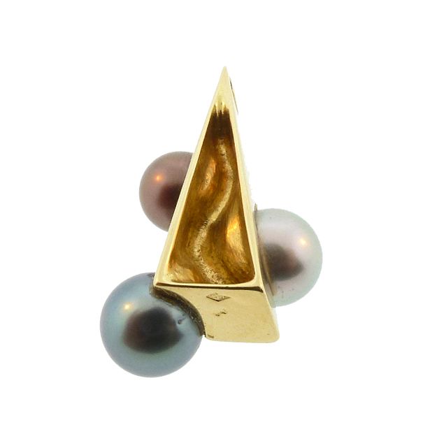 18K Gold &amp; Colored Tahitian Pearl Modernist Pendant