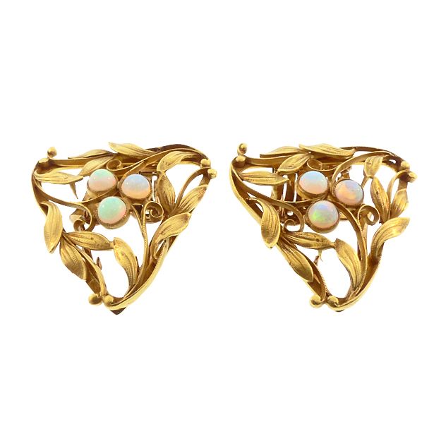 Art Nouveau Opal & 14K Gold Dress / Fur / Shoe Clips