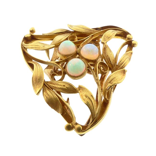Art Nouveau Opal &amp; 14K Gold Dress / Fur / Shoe Clips