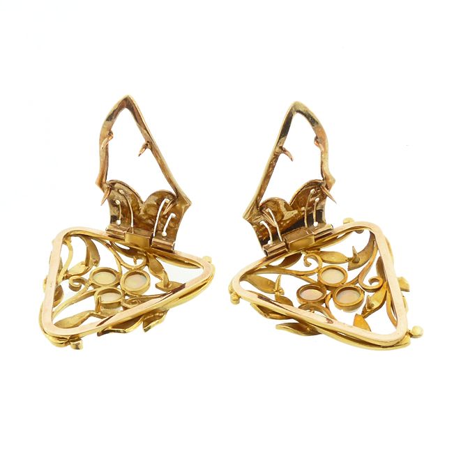 Art Nouveau Opal &amp; 14K Gold Dress / Fur / Shoe Clips