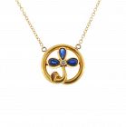 Art Nouveau 18K Gold Sapphire & Diamond Trefoil Pendant Necklace