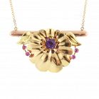 Retro 14K Rose & Yellow Gold, Amethyst & Ruby Pendant Necklace
