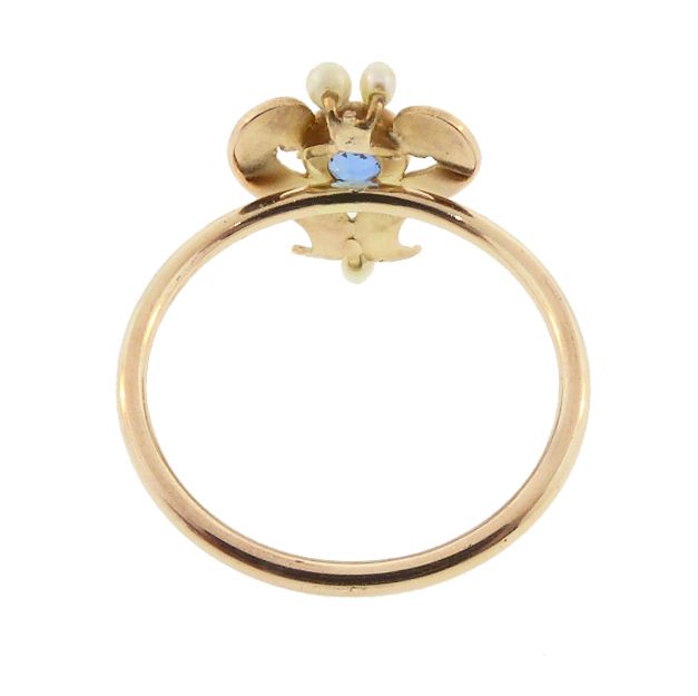14K Gold Sapphire &amp; Pearl Art Nouveau Conversion Ring