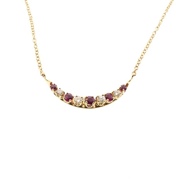 Ruby &amp; Diamond 14K Gold Crescent Pendant Necklace