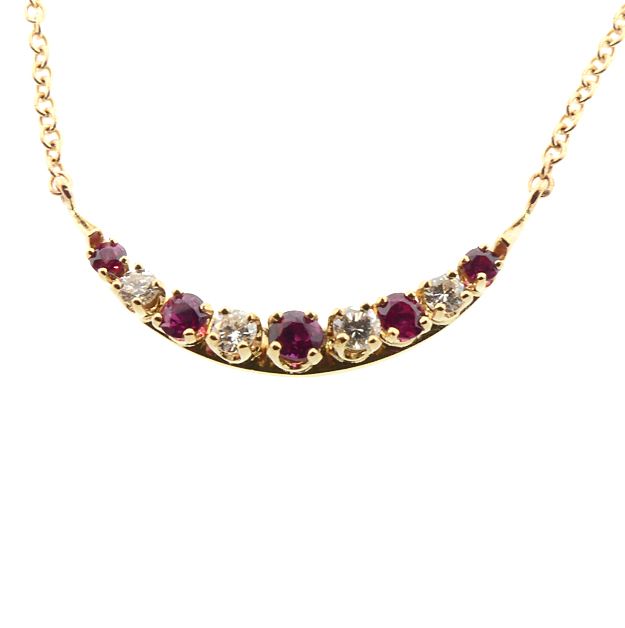 Ruby &amp; Diamond 14K Gold Crescent Pendant Necklace