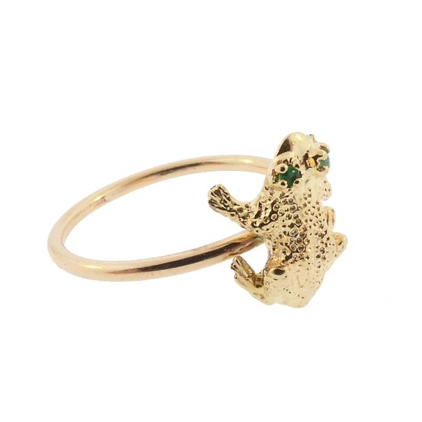 14K Gold &amp; Emerald Frog Stickpin Conversion Ring