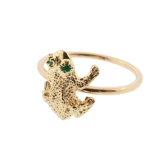14K Gold &amp; Emerald Frog Stickpin Conversion Ring