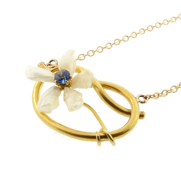 Art Nouveau 14K Sapphire &amp; Mississippi Pearl Pendant Necklace