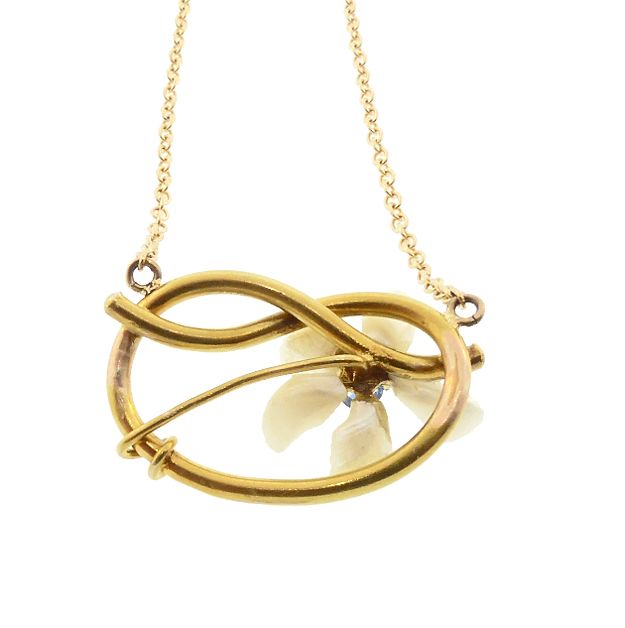 Art Nouveau 14K Sapphire &amp; Mississippi Pearl Pendant Necklace