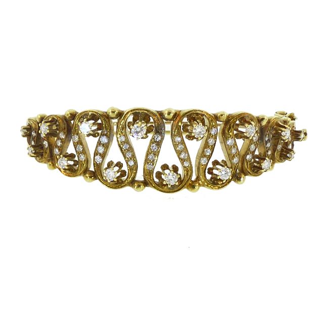 Diamond &amp; 14K Gold Edwardian Ribbon Hinged Bangle Bracelet