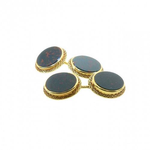 Bloodstone & 14K Gold Double-Sided Victorian Cufflinks by Larter